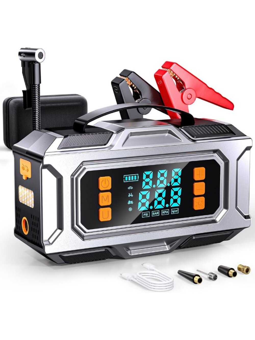 Powerful 8000A Jump Starter & Air Compressor, 180PSI Tire Inflator with Auto